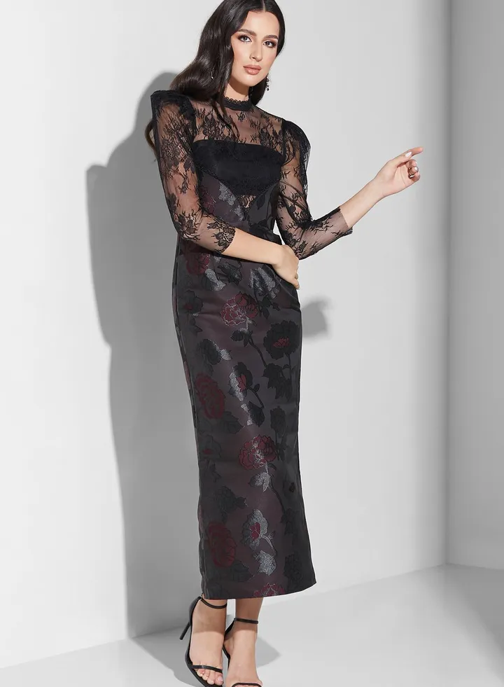 Puff Sleeve Lace Detail Dress
