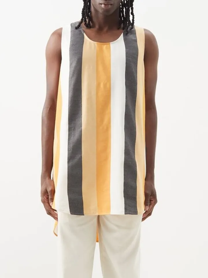 Elongated-hem Striped Cotton Tank Top
