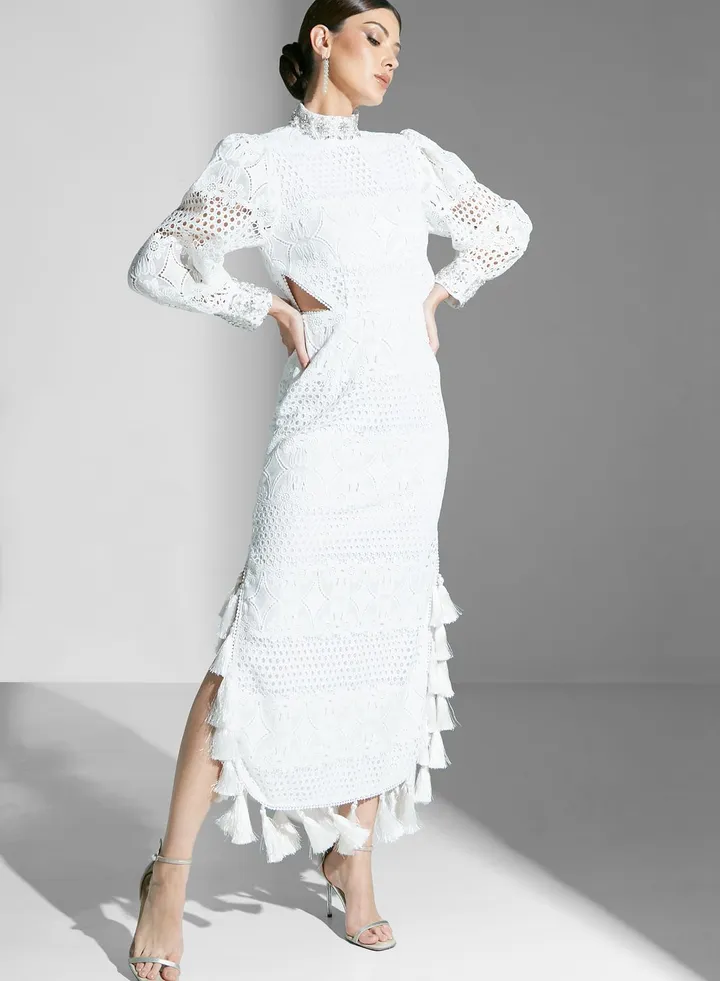 Balloon Sleeve Broidered Dress