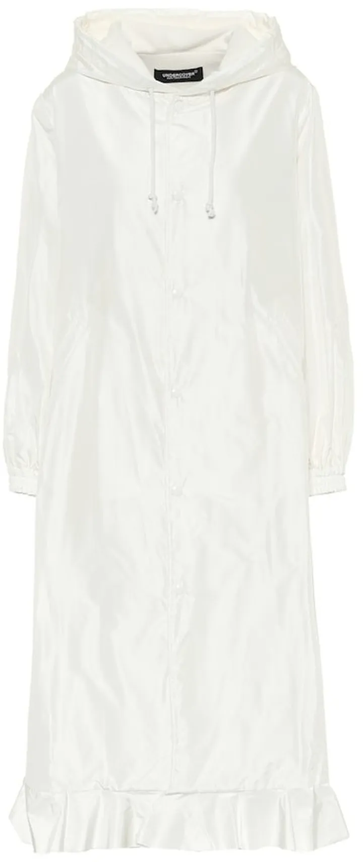 Ruffle-trimmed silk satin coat