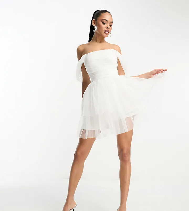 Lace & Beads exclusive wrapped tulle mini dress in ivory