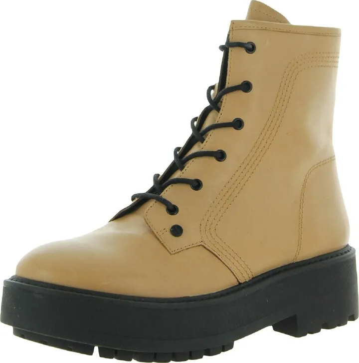 Jensine Womens Leather Combat & Lace-up Boots