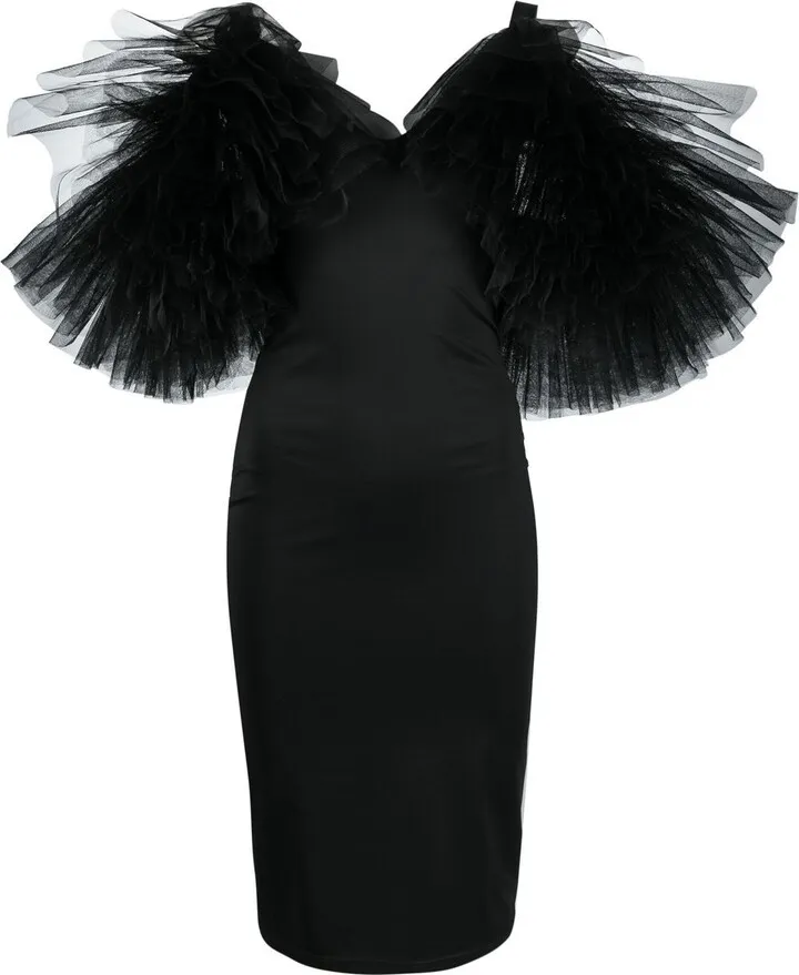 Tulle-Detail Midi Dress