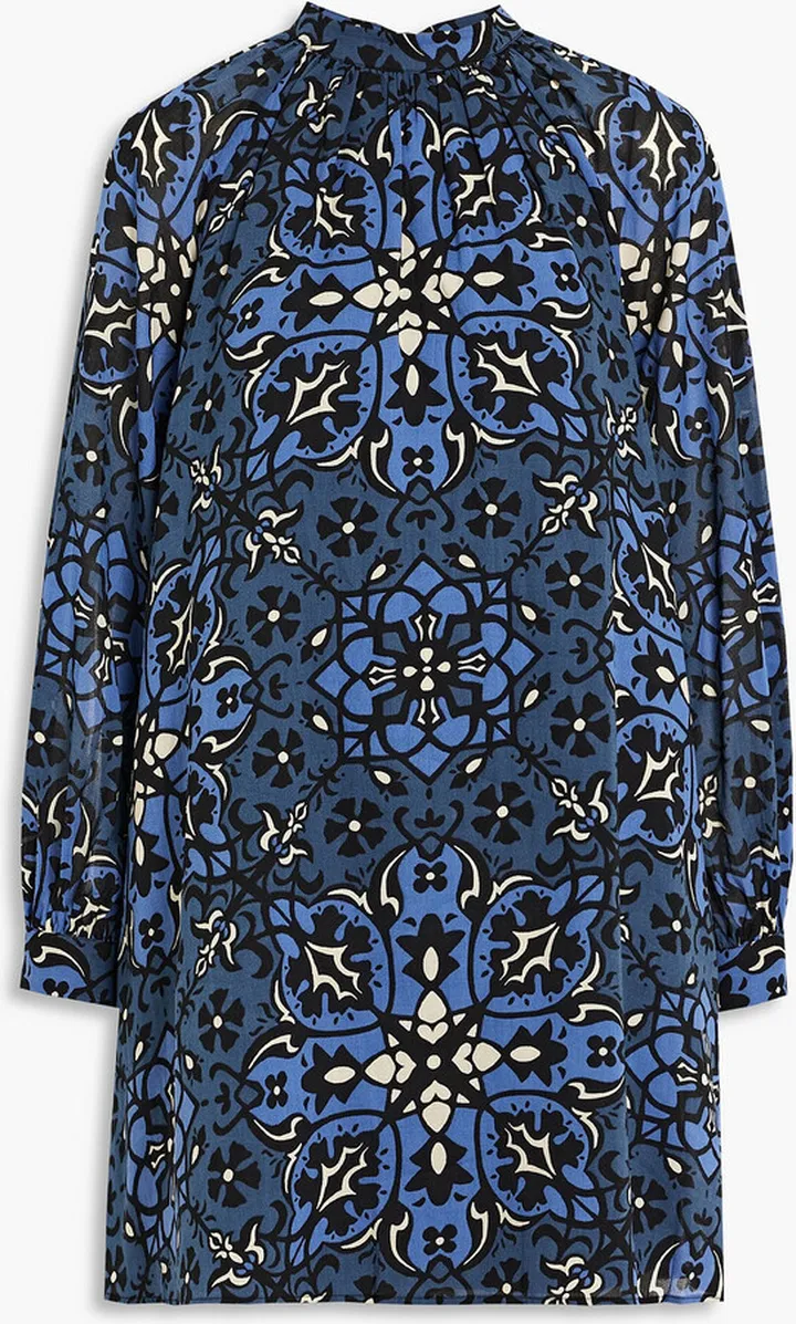 Zariah gathered printed cotton-gauze mini dress