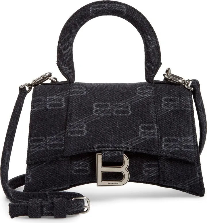 Extra Small Denim Logo Hourglass Top Handle Bag