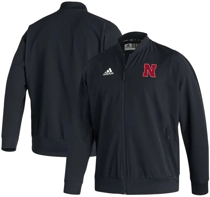 Men's Black Nebraska Huskers 2021 Sideline Woven Primeblue Full-Zip Bomber Jacket