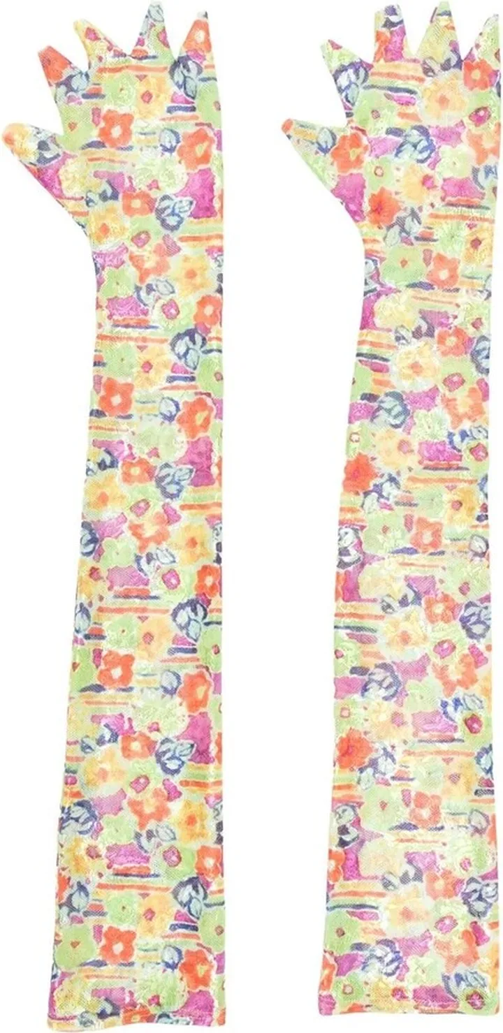 Floral-Print Mesh Fingerless Gloves