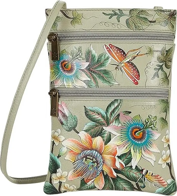 Anuschka Mini Double Zip Travel Crossbody 448 (Floral Passion) Cross Body Handbags