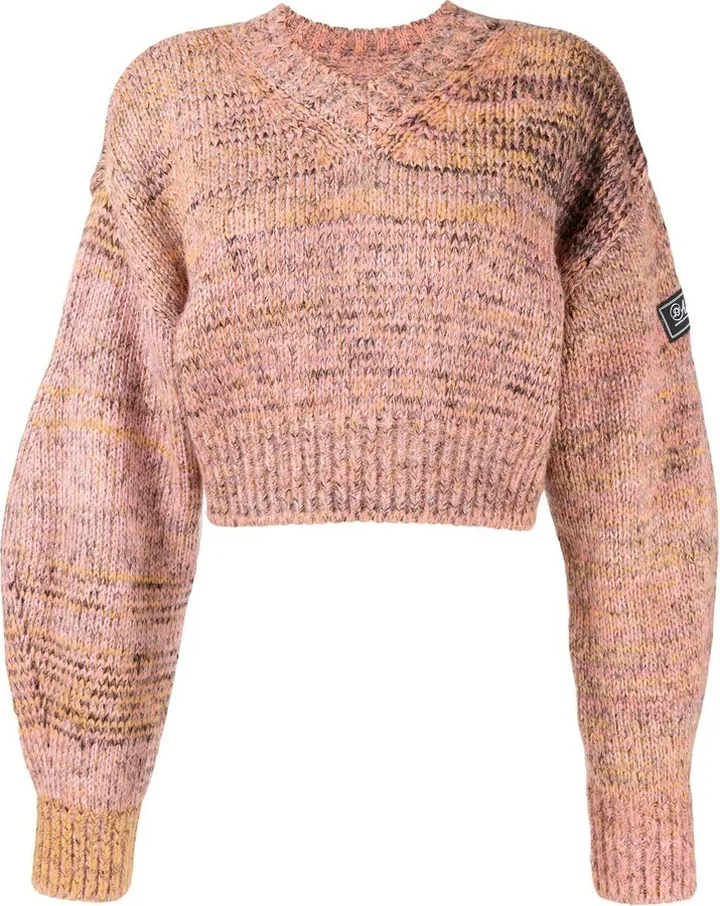 logo-patch V-neck cropped jumper