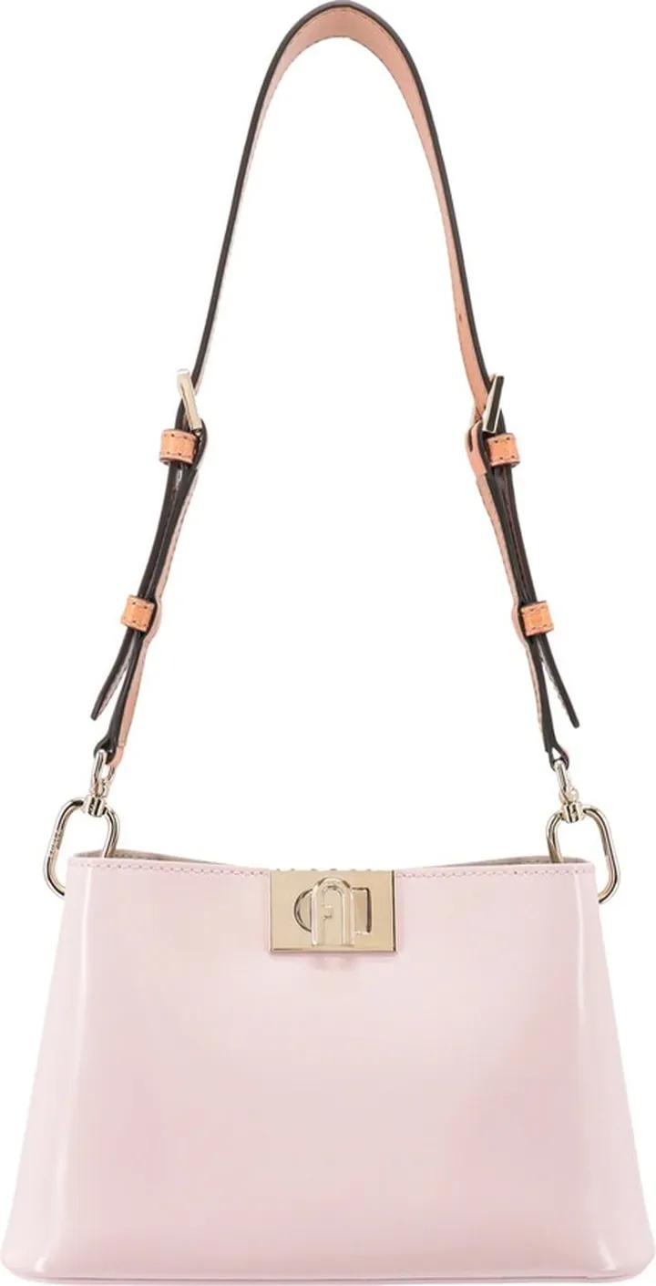 Patent leather shoulder bag with metal Arco logo