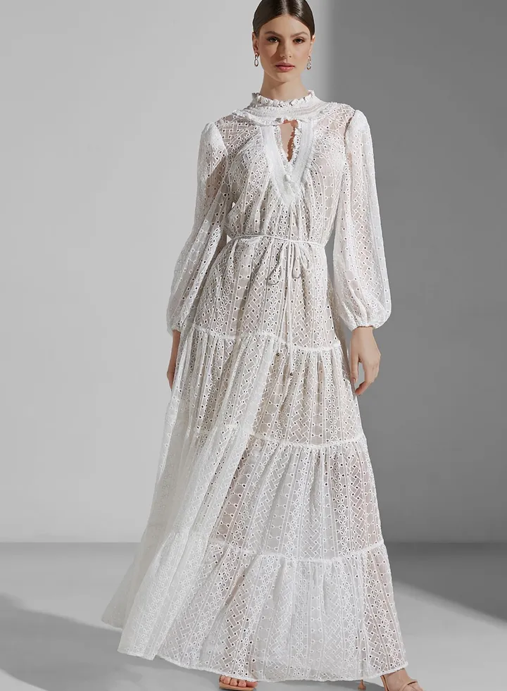 Balloon Sleeves Tiered Dress