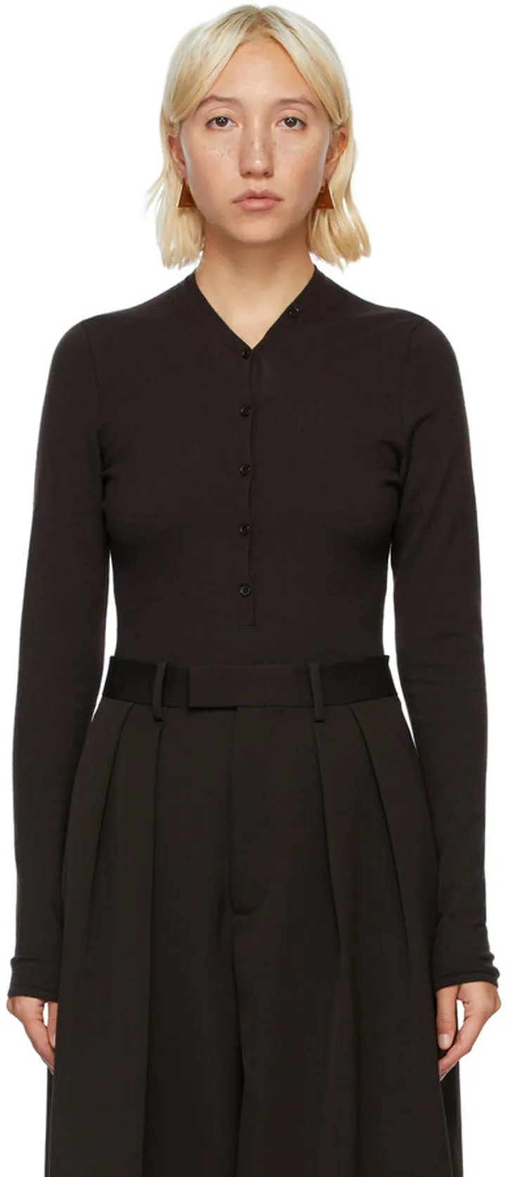 Bottega Veneta Brown Cashmere V-Neck Bodysuit