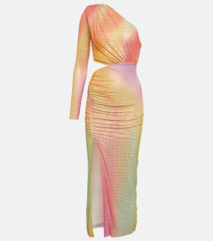 One-shoulder embellished midi dress