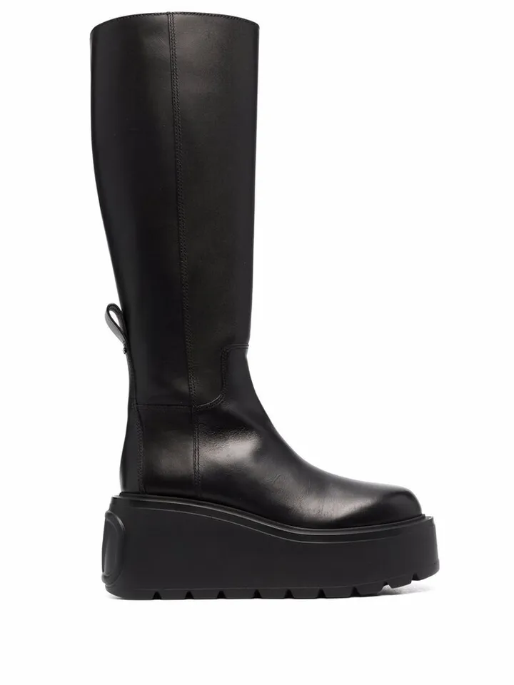 VLogo knee-high leather platform boots