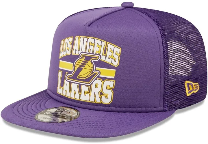 Men's New Era Purple Los Angeles Lakers Logo A-Frame 9Fifty Trucker Snapback Hat