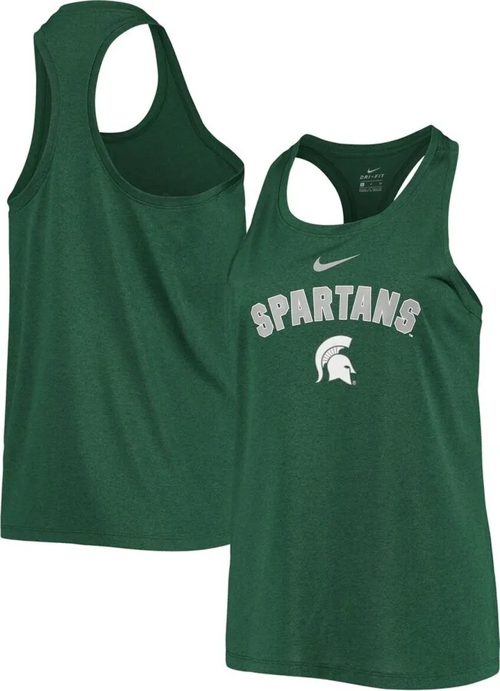 Women's Nike Green Michigan State Spartans Arch and Logo Classic Performance Tank Top