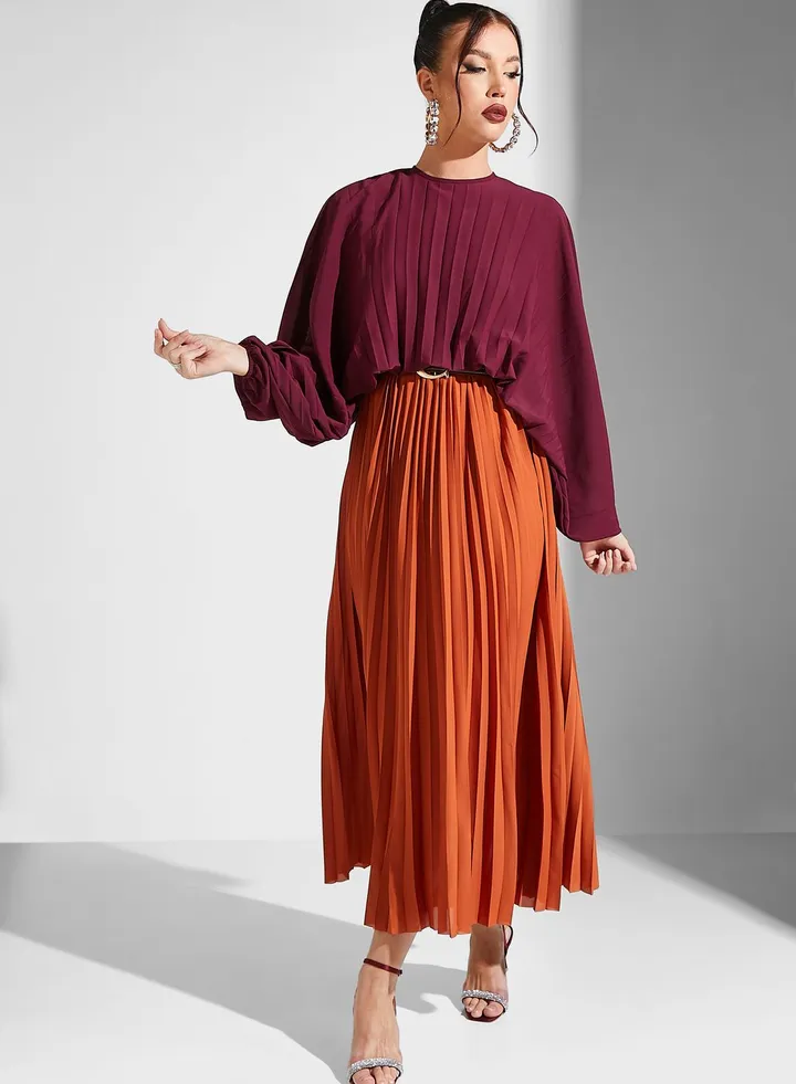 Plisse Flute Sleeve Dress