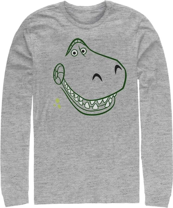 Men's Toy Story Grinning Rex Face Long Sleeve Shirt - Athletic Heather - X Large