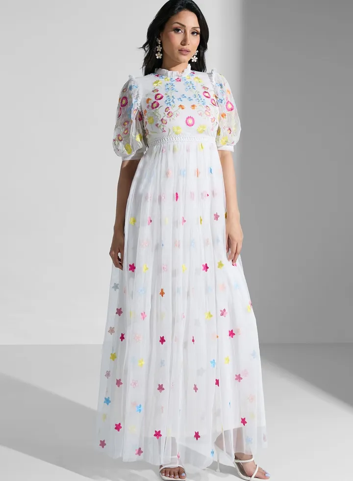Embroidered Tiered Dress
