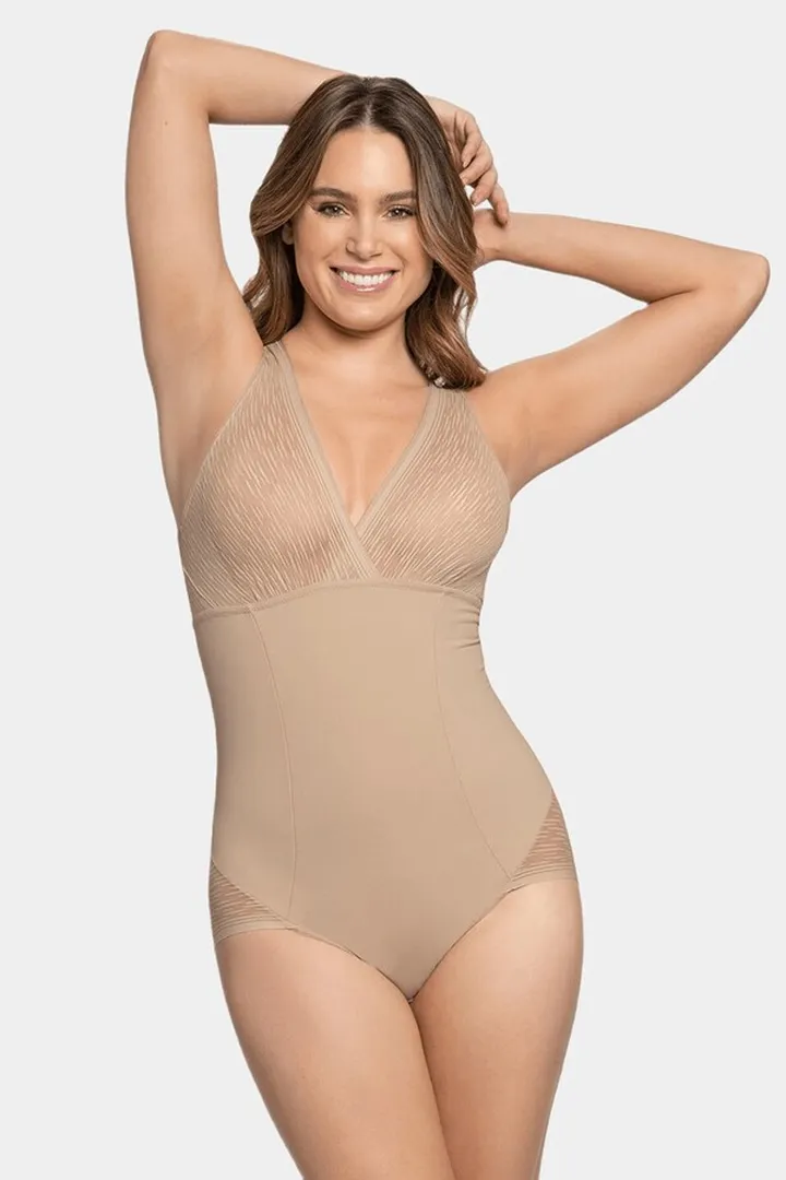 Sheer Stripe Detail Sculpting Bodysuit