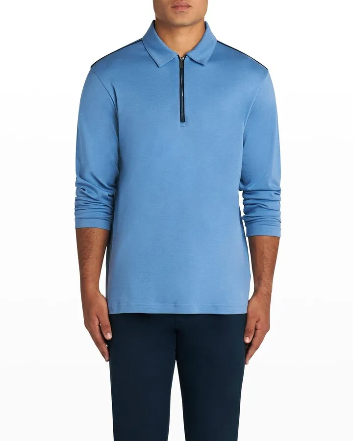 Men's Long-Sleeve Quarter-Zip Placket Polo Shirt