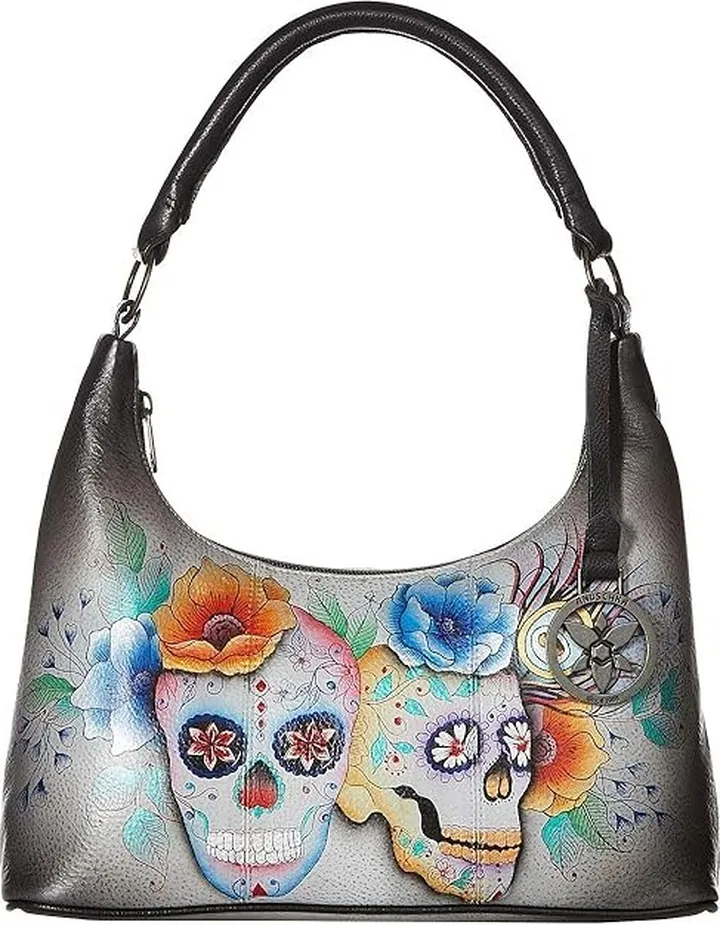 Anuschka Medium Top Zip Hobo 371 (Calaveras de Azucar) Shoulder Handbags