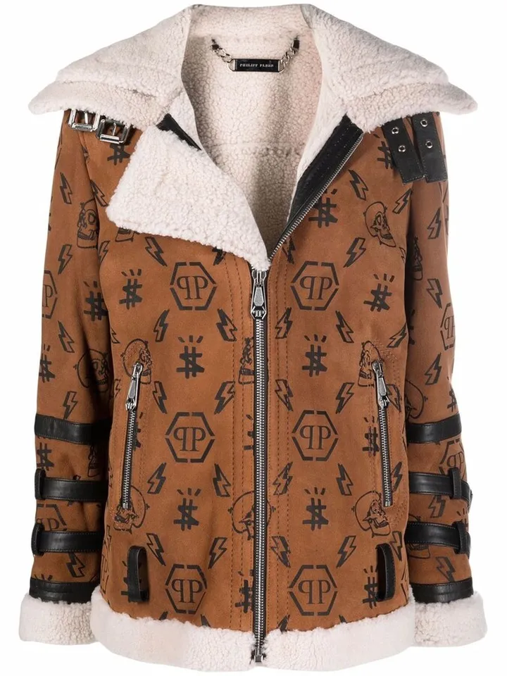 Monogram shearling-lined suede biker jacket