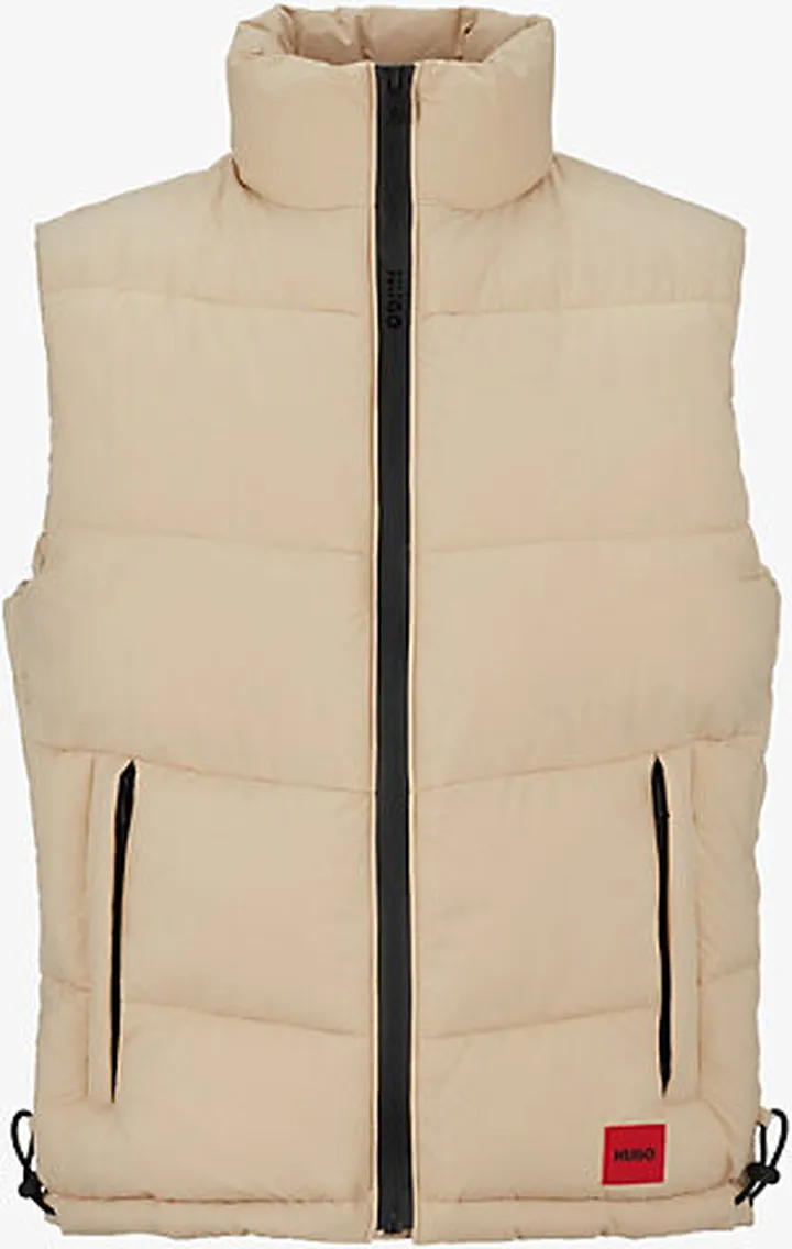 Mens Light Beige Brand-patch Funnel-neck Padded hell Gilet