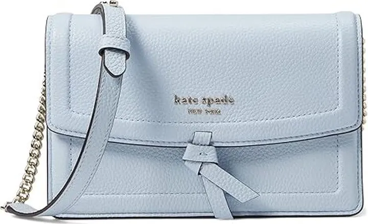 Kate Spade New York Knott Pebbled Leather Flap Crossbody (Watercolor Blue) Handbags