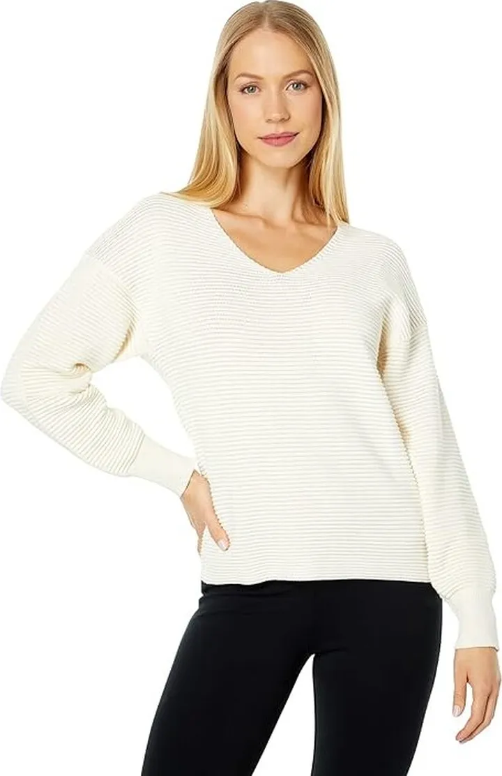 Tommy Bahama Bonita Sequin Ottoman V-Neck (Coconut) Women's Clothing