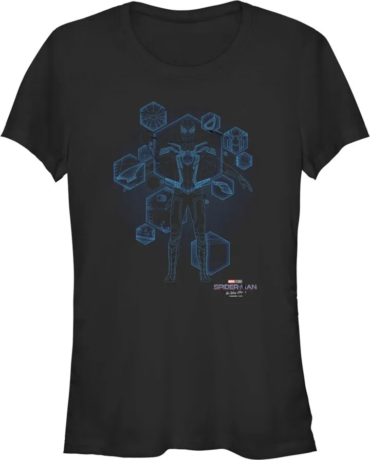 Junior's Marvel Spider-Man: No Way Home Black Suit Blueprint T-Shirt - Black - 2X Large