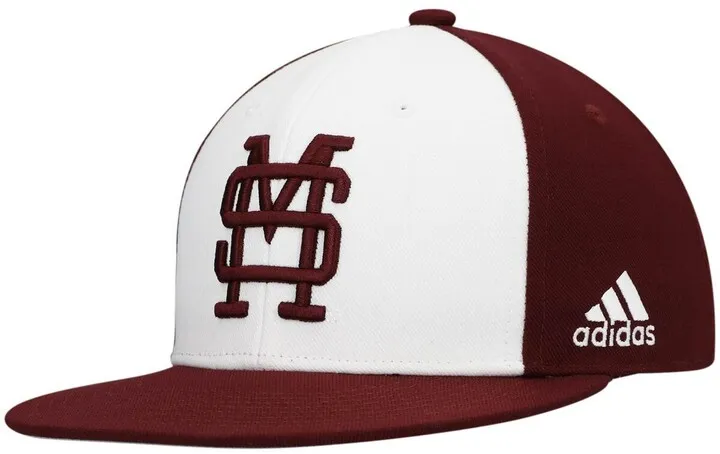 Men's adidas White and Maroon Mississippi State Bulldogs Team On-Field Baseball Fitted Hat