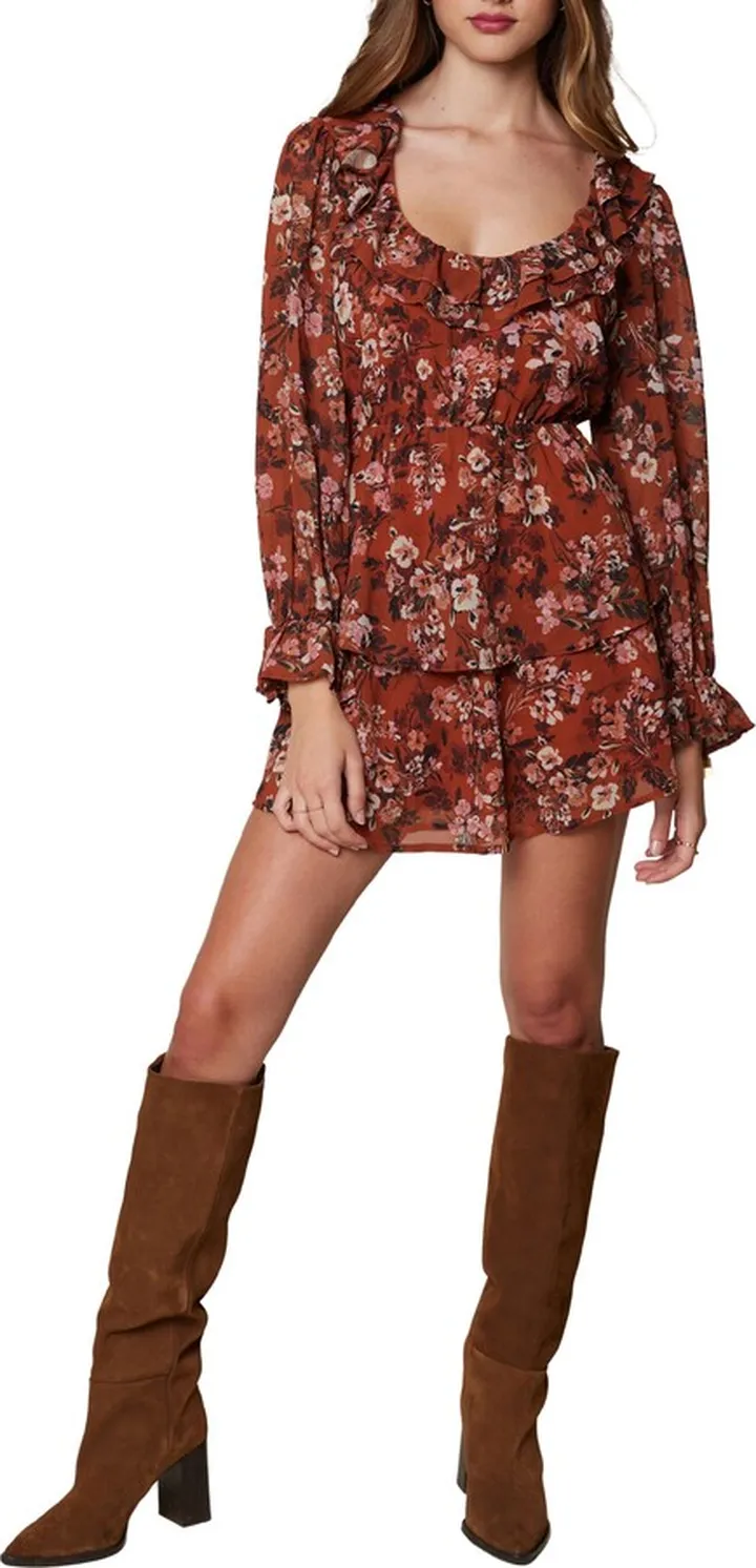 Terracotta Bloom Long Sleeve Minidress