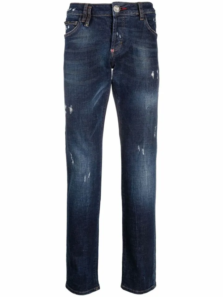 Straight-Cut Distressed Jeans