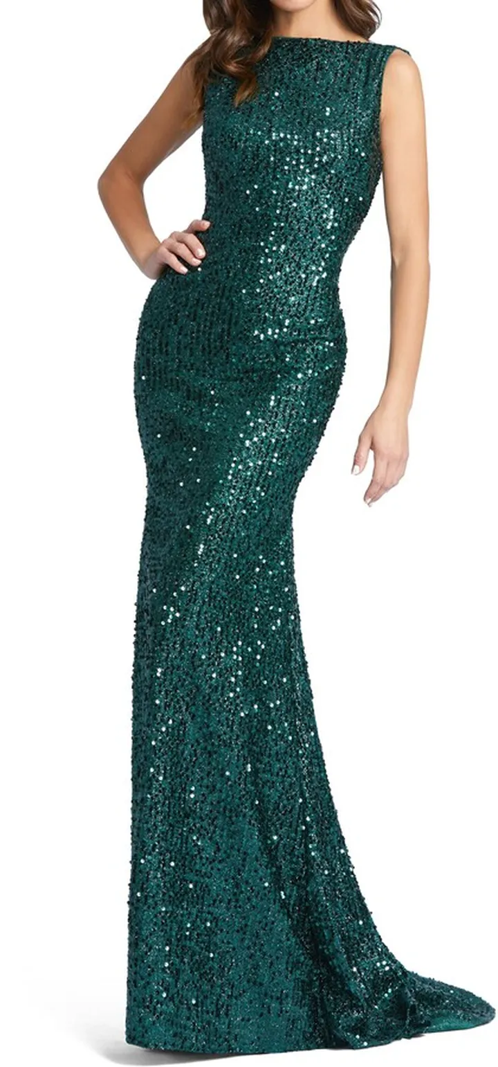 Sequin Drape Back Trumpet Gown