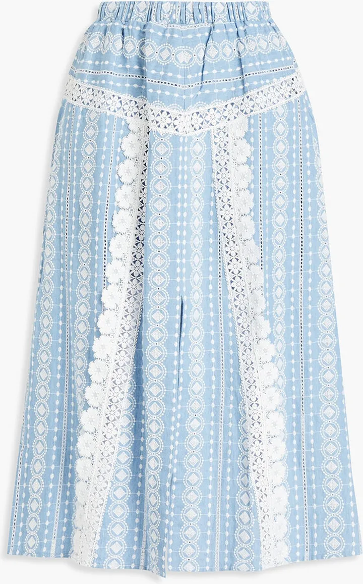 Javiana lace-trimmed cotton-jacquard midi skirt