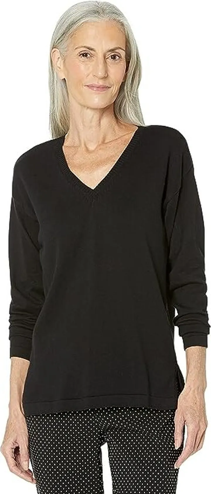Lisette L Montreal Casey Cotton V-Neck Sweater (Black) Women's Sweater