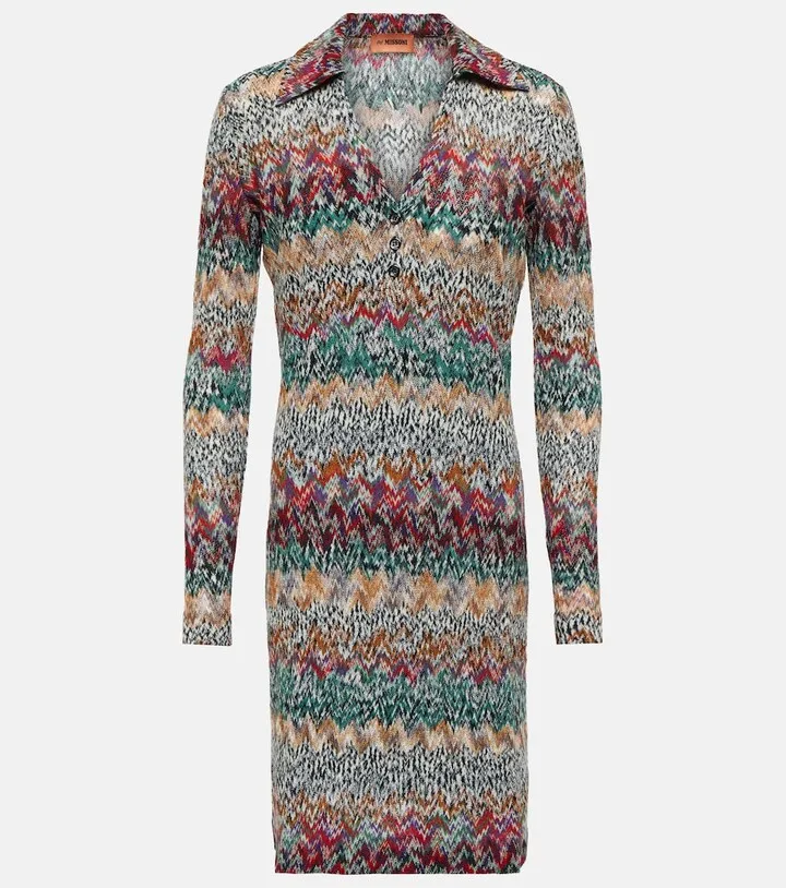 Zig-zag metallic knit minidress