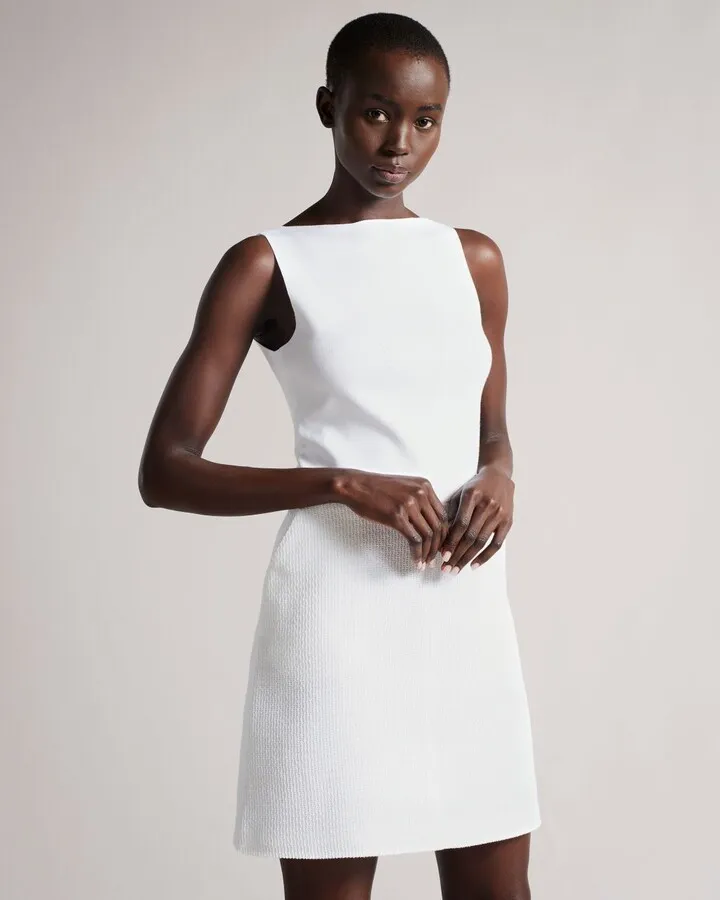 Dress With Knit Bodice And Tulip Skirt in White