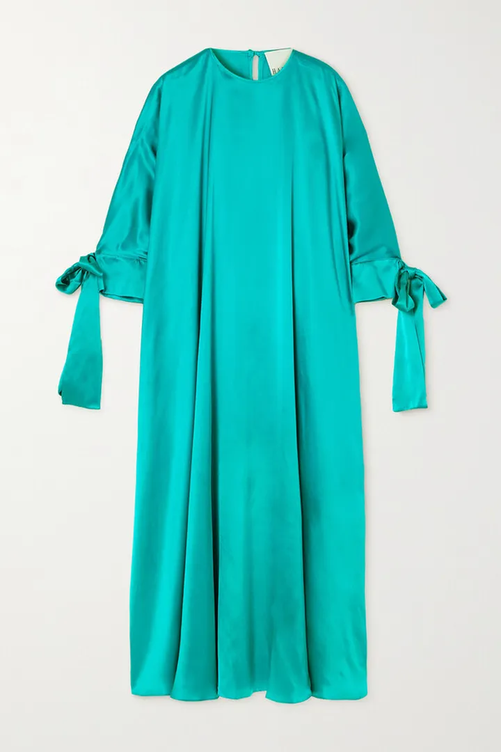 Halpern - Bow-detailed Silk-satin Kaftan - Blue