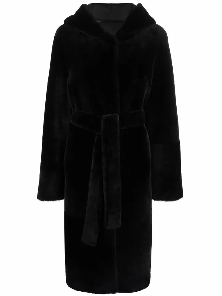 Reversible Hooded Shearling Coat