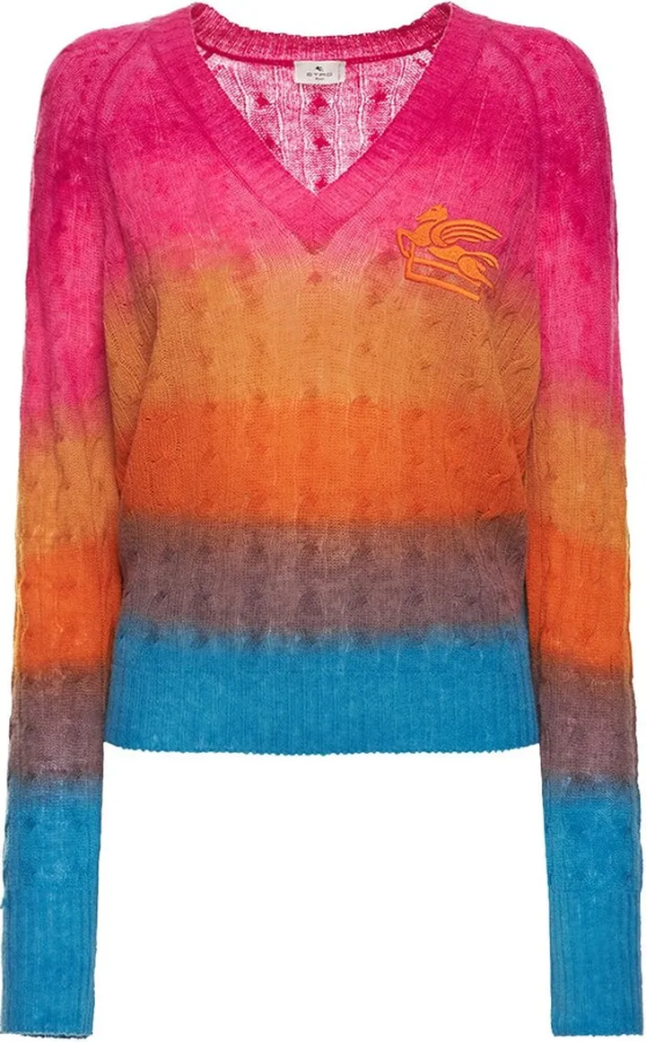Multicolor wool knit V-neck sweater