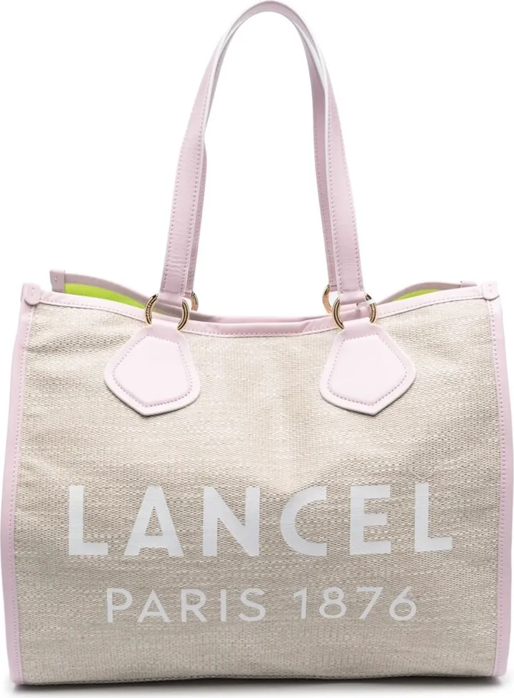 Logo-Print Straw Tote Bag
