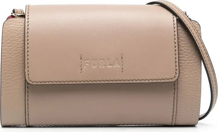 Greige leather debossed-logo mini bag