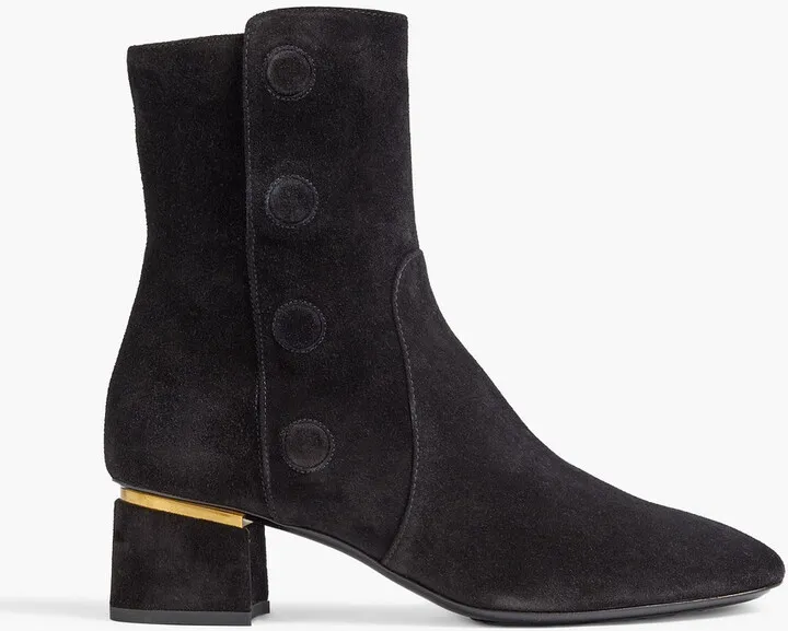Snap-detailed suede ankle boots