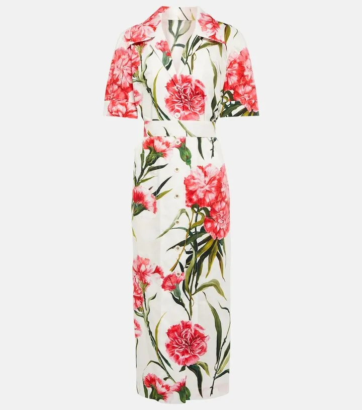 Floral-printed cotton shirt dress