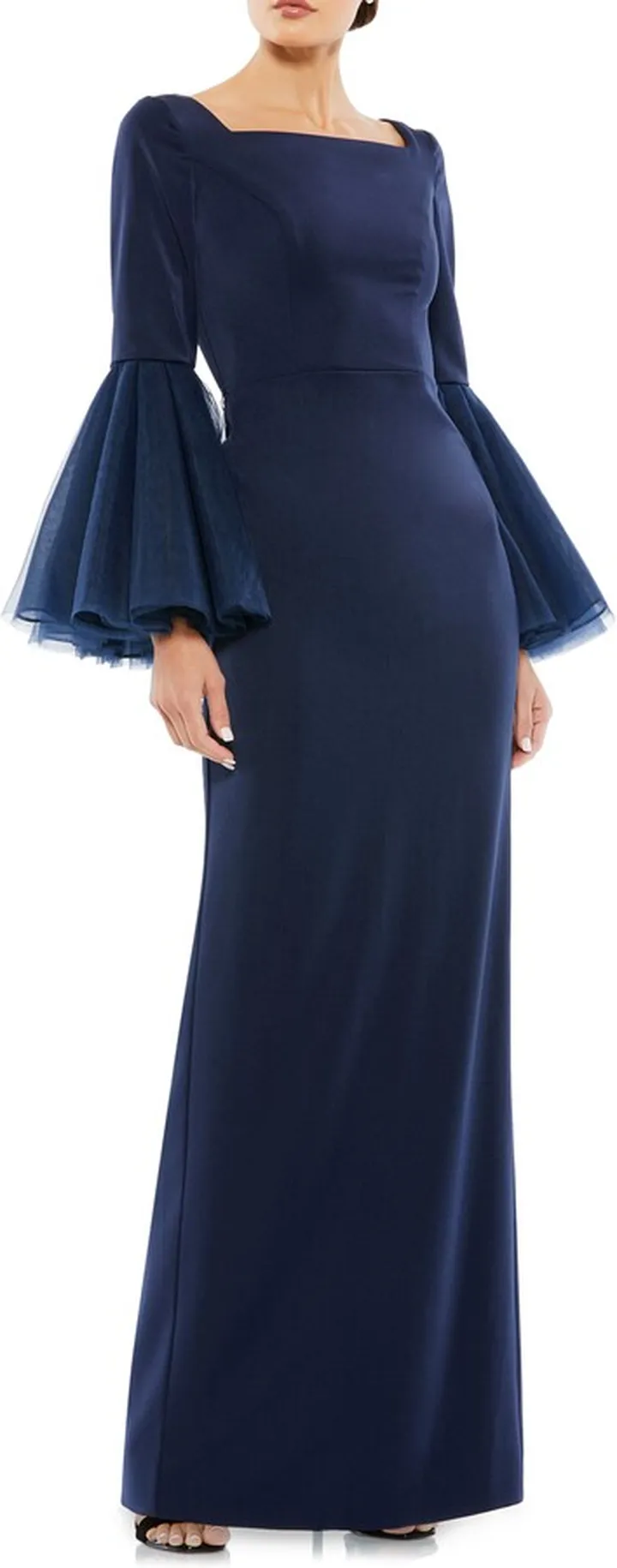 Square Neck Bell Sleeve Column Gown