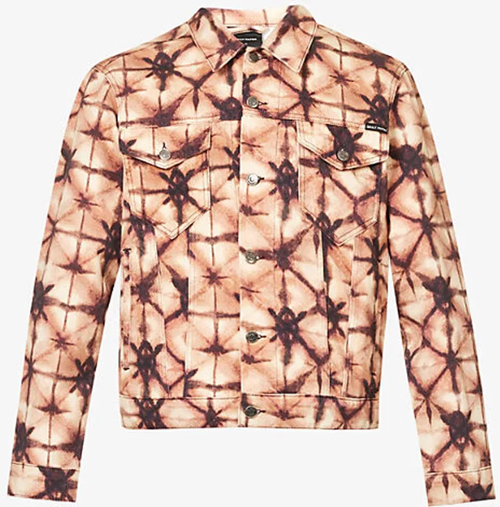 ens Orange Brown Picin Regular-fit Graphic-print Denim Jacket