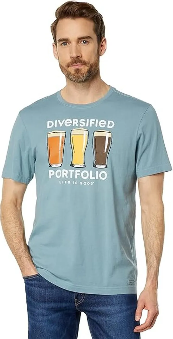 Life is Good Diversified Portfolio Beer Short Sleeve Crusher-Lite Tee (Smoky Blue) Men's T Shirt