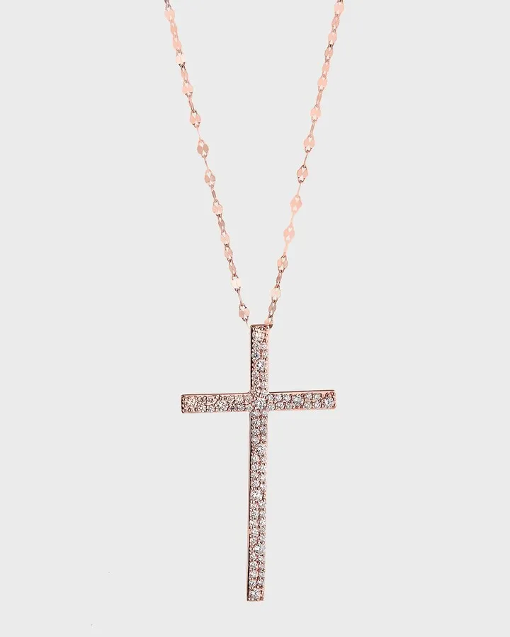 14k Rose Gold Diamond Cross Pendant